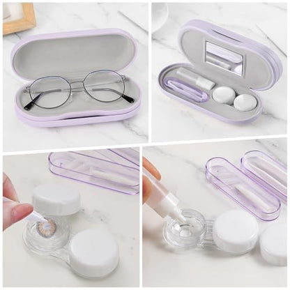 MoKo Double Eyeglass Case,Glasses and contact case 2 in 1 with Mirror - color: Ac-lilac