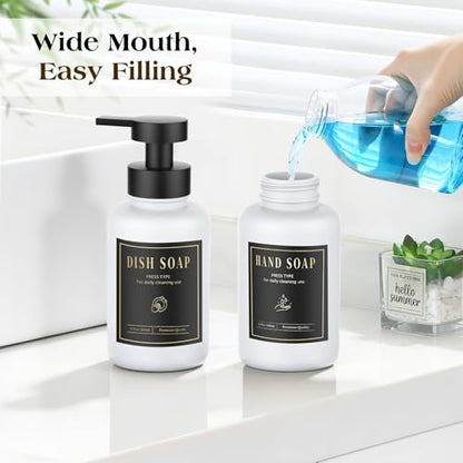 Luxspire Glass Foaming Soap Dispenser 15oz Hand Soap Bottle, White, 2 Pack - color: White