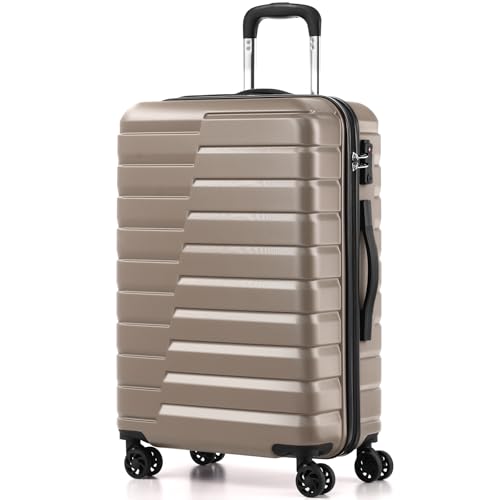 Coolife Lightweight Luggage with TSA Lock,Medium Checked Brown - color: Brown, size: Medium(24in)