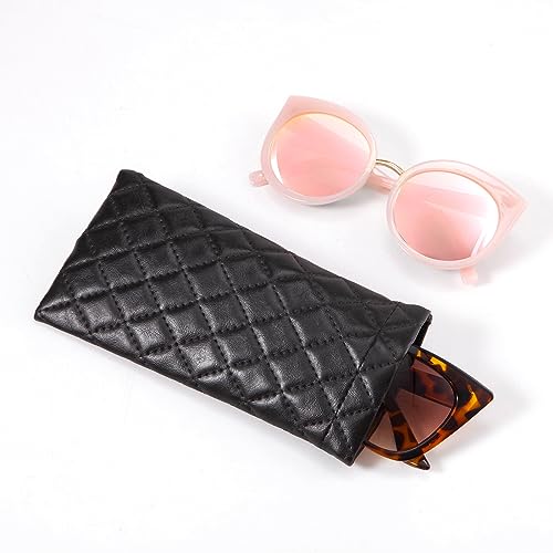 TRIUMPH VISION Eyeglass Case Glasses Case Soft Sunglass Pouch Sleeve 3 Pack - color: Pu Quilted (Black, Red, White)