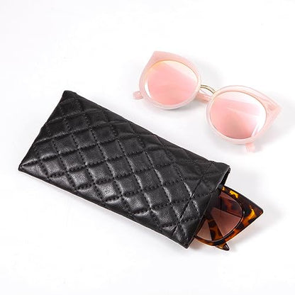 TRIUMPH VISION Eyeglass Case Glasses Case Soft Sunglass Pouch Sleeve 3 Pack - color: Pu Quilted (Black, Red, White)