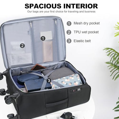 KROSER Softside Expandable checked Luggage with Front Business Pockets，24 Inch Suitcases with Spinner Wheels & Built-in TSA Lock, Durable Suitcase Rolling Luggage, Black - color: Black-24, size: 24 inch