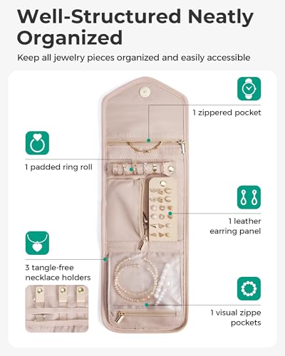 BAGSMART Travel Jewelry Organizer Case A Initial Jewelry Roll,Soft Pink - color: PInk-A, size: Small