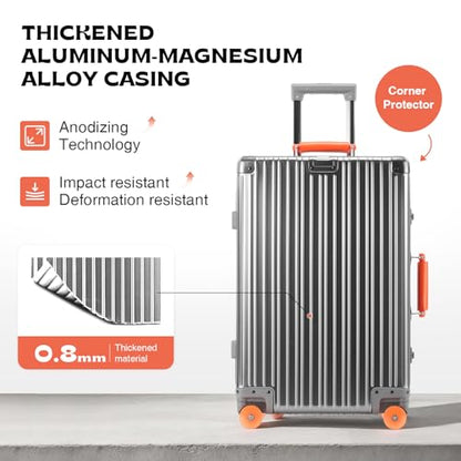 20 Inch All Aluminum Zipperless Carry On Luggage,Hard Shell Suitcase - color: Grey