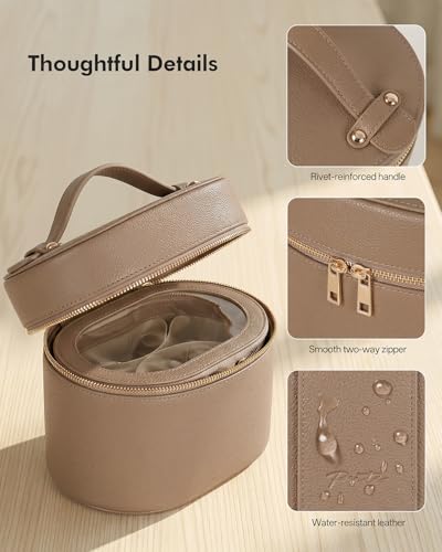 Prite 2 Pcs Makeup Bag Set Travel Cosmetic Case with Clear Pouch for Women - color: Taupe Gray