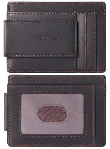 Toughergun Slim Wallet for Men RFID Blocking Money Clip, Minimalist Front Pocket Credit Card Holder, Magnetic Thin Mens Wallets with ID Window - color: Deep Coffee