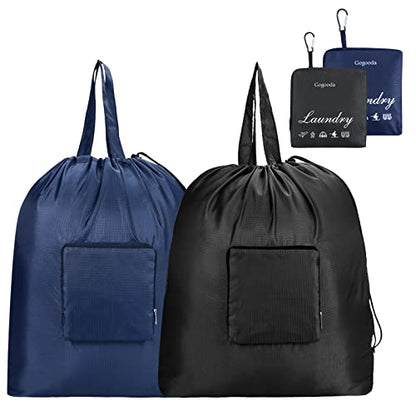 GOGOODA Travel Laundry Bags with Drawstring Closure XL Large with Handle - color: Black & Dark Blue