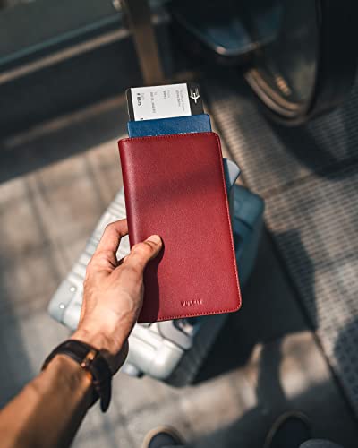 VULKIT Passport Wallet for Travel RFID Blocking Premium Leather - color: Red