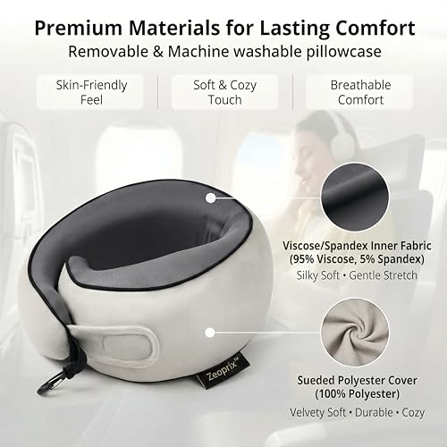 Memory Foam Wrap Around Travel Neck Pillow for Airplane, Light Grey - color: Light Grey