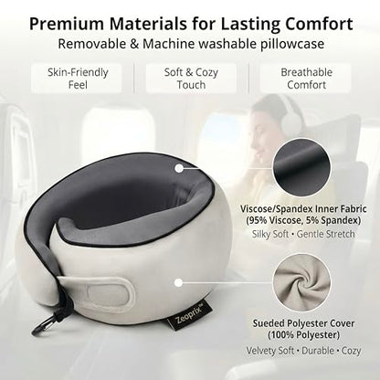 Memory Foam Wrap Around Travel Neck Pillow for Airplane, Light Grey - color: Light Grey