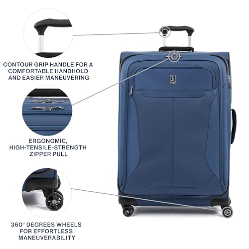 Travelpro Tourlite Softside 29" Expandable Luggage with 4 Spinner Wheels, Lightweight Suitcase, Checked Large, Blue - color: Blue, size: Checked-Large 29-Inch
