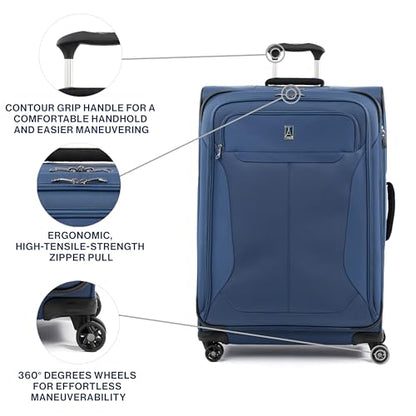 Travelpro Tourlite Softside 29" Expandable Luggage with 4 Spinner Wheels, Lightweight Suitcase, Checked Large, Blue - color: Blue, size: Checked-Large 29-Inch