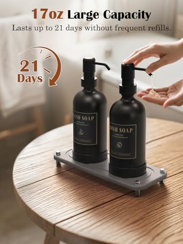 Luxspire 17 oz Glass Liquid Soap Dispenser Set, Black + Dark Gray, 2 Pack - color: Black+gray