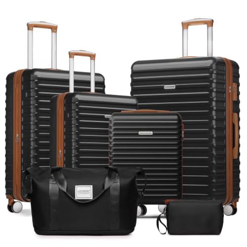 LARVENDER Luggage Sets 6 Piece Expandable Suitcases with Wheels, Black - color: Classic Black ABS, size: 6 Piece Set