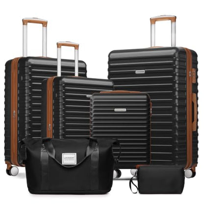 LARVENDER Luggage Sets 6 Piece Expandable Suitcases with Wheels, Black - color: Classic Black ABS, size: 6 Piece Set
