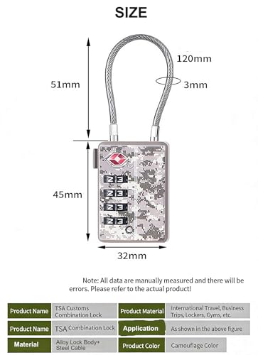 TSA Approved Cable Luggage Locks, Re-settable Combination with Alloy Body, Resettable 4-Digit Combination Padlock,Gym Locks,Toolbox Lock (1, Camouflage) (1, Camouflage)
