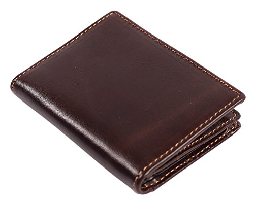 Easyoulife RFID Mens Slim Front Pocket Wallet Genuine Leather Bifold ID/Credit Card Holder - color: Coffee