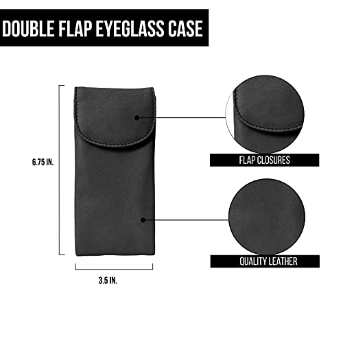 ili New York Double Flap Leather Eyeglass Case, Soft 2-in-1 Dual Glasses Pouch for Sunglasses and Reading Glasses - color: Black