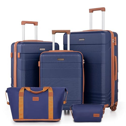 Cobens Luggage Sets 5 Piece with Spinner Wheels, 20/24/28inch - color: DarkBlue