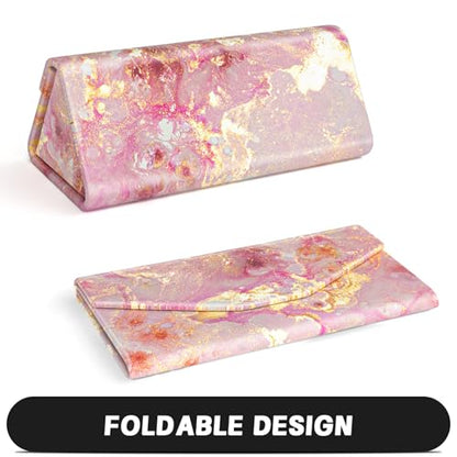 Sunglasses Case, Foldable Glasses Case, Magnetic Hard Shell Folding Holder - color: Gold Pink Marble, style: 2 Pcs