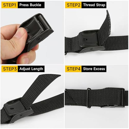 Rugtol Lashing Strap, 1 Inch x 6FT Cinch Straps with Adjustable Buckles, 550lb Heavy Duty Secure Cam Strap Easy Pull Tight or Release Black Cargo Tie Down Straps for Kayak Motorcycle Luggage, 12 Pack - size: 1'' x 6FT - 12pack