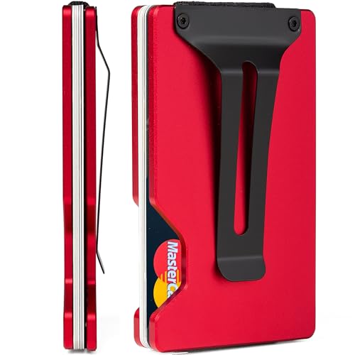 Minimalist Slim Wallet for Men,RFID Blocking Metal Wallet,Aluminum Credit Card Holder & Money Clip 12-15 Cards,Slim Rfid Front Pocket Mens Wallet - color: A1 Matte Red