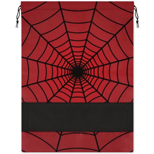 Red Web Travel Shoe Bag Waterproof Portable Shoe Bags for Storage with Drawstring Breathable Mesh Washing Organizer for Laundry Sneakers Boots Dance Shoes