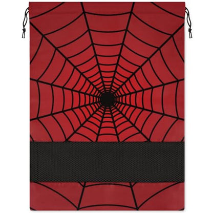 Red Web Travel Shoe Bag Waterproof Portable Shoe Bags for Storage with Drawstring Breathable Mesh Washing Organizer for Laundry Sneakers Boots Dance Shoes