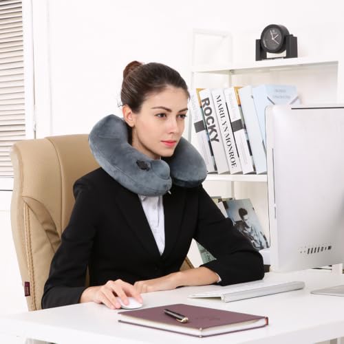 Keemall Inflatable Travel Neck & Shoulder Pillow for Airplanes&Long Trips - color: Gray, size: Medium