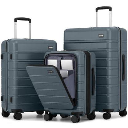 TAKUMI Suitcases with Wheels, Expandable Carry on Luggage, 3 Piece Set - color: Navy, size: 20/24/28 Inch