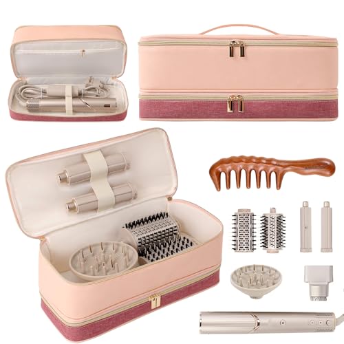 BAGCRAZY Travel Case for Shark FlexStyle & Dyson Airwrap, Pink and Crimson - color: Pink and Crimson