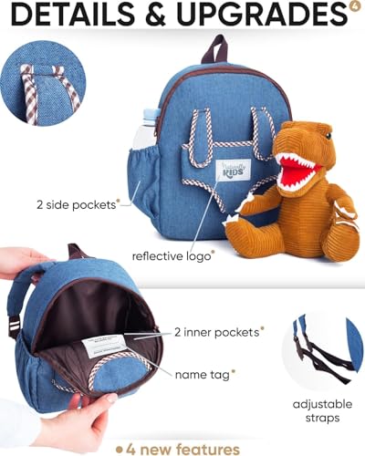 Naturally KIDS Toddler Backpack w. Plush T-rex Brown Toy, Gift 5-7, Medium - color: 01 Dinosaur, size: Medium