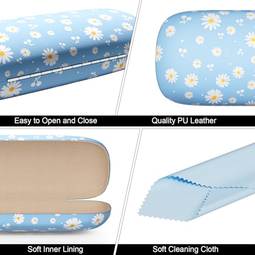Eyeglasses Case, Hard Shell Protective Case for Glasses, Unisex for Women Men - color: Blue Daisy