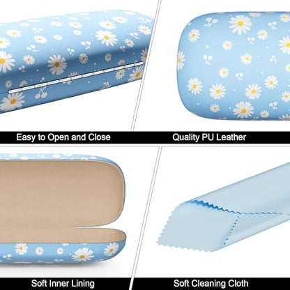 Eyeglasses Case, Hard Shell Protective Case for Glasses, Unisex for Women Men - color: Blue Daisy