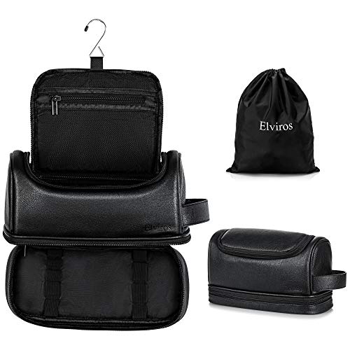 Elviros Hanging Toiletry Bag for Men PU Leather Kit, Extra Large, Black - color: Black, size: Extra Large (Pack of 1)
