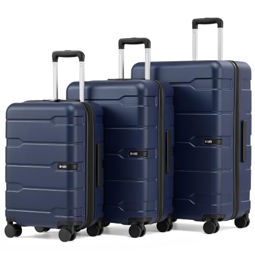 Coolife 3 Piece Luggage Set Suitcase Hardside with Spinner Wheels - color: Ink Navy2.0, size: 3 Piece Set (20/24/28 in)