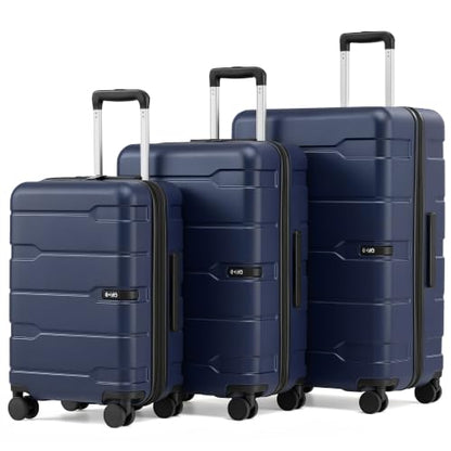 Coolife 3 Piece Luggage Set Suitcase Hardside with Spinner Wheels - color: Ink Navy2.0, size: 3 Piece Set (20/24/28 in)