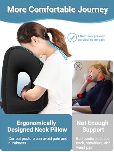 Maliton Inflatable Travel Pillow for Airplane (Black) - color: Black