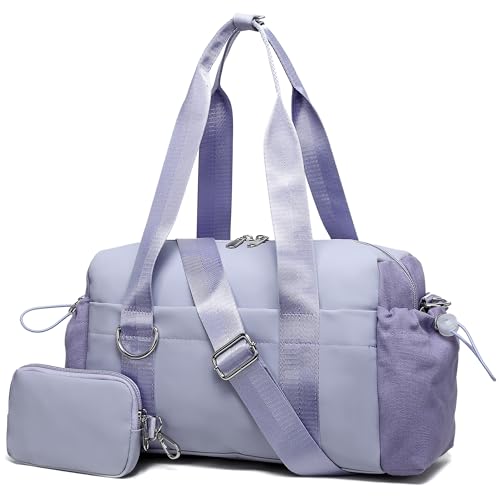 Everyday Mini Gym Bag for Women 2.0 Small Tote with Zipper Compartment Waterproof Travel Duffle Cute Handbag Workout Carry On with Removeable Shoulder Strap & Coin Wallet Easy to Clean-Lavender - color: Lavender
