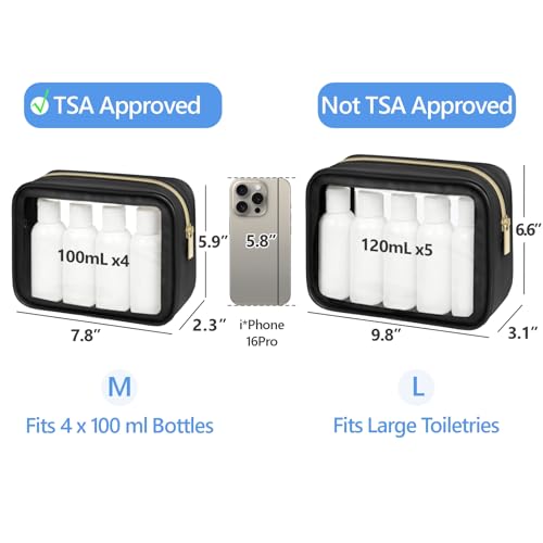 PACKISM Clear Makeup Bag Foldable - TSA Approved Toiletry Bag for Travel - color: 2 Pack Black, size: Hybrid Traveler (1 Large & 1 Medium - Soft)