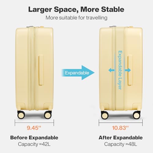 mixi 20 Inch Large Expandable Carry on Luggage Suitcase with Spinner Wheels, Hardside Rolling Travel Suitcase PC with TSA Lock, Lark Yellow - color: Lark Yellow, size: 20 Inch EXT