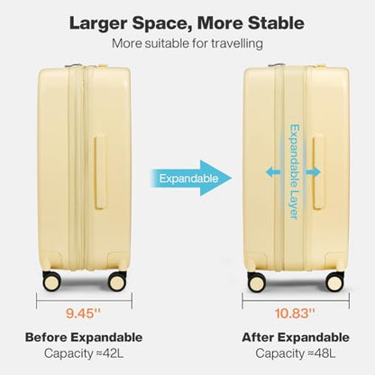 mixi 20 Inch Large Expandable Carry on Luggage Suitcase with Spinner Wheels, Hardside Rolling Travel Suitcase PC with TSA Lock, Lark Yellow - color: Lark Yellow, size: 20 Inch EXT
