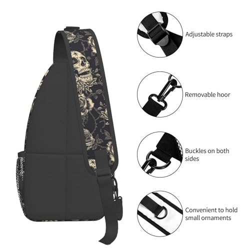 bassyil Skull Rose Sling Bag Crossbody Travel Hiking Chest Backpack Shoulder Daypack for Women Men - color: Skull Rose