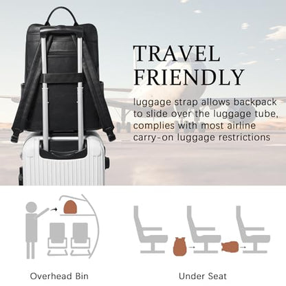 Shrrie Upgraded 17 inch Leather Laptop Backpack for Women - color: Two-tone Black