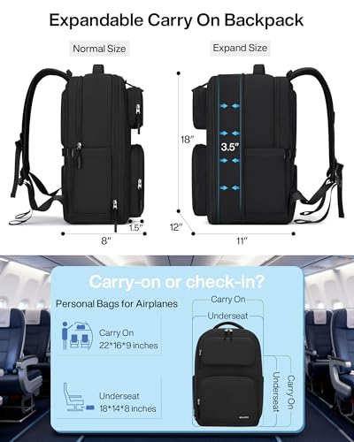 MILADA Travel Backpack, Expandable Carry On Backpack 28L-39L, Black - color: Black