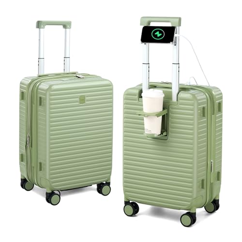 HanTrip 20 Inch Hardside Carry on Luggage with Spinner Wheels, Bamboo Green - color: Bamboo Green, size: Expandable 20 Inch