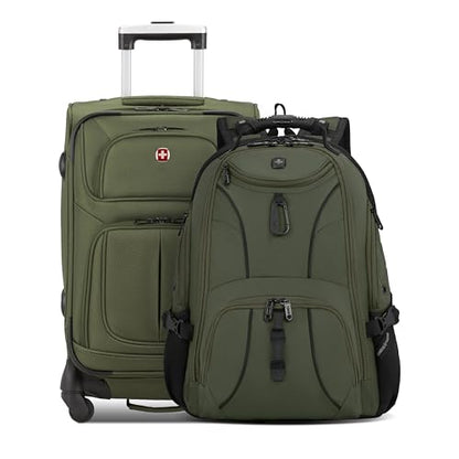 SwissGear Sion Softside Expandable Spinner Luggage Durable Lightweight Travel Suitcase, Evergreen, 2-Piece Set (Carry-On/Backpack) - color: Evergreen, size: 2-Piece Set (Carry-On/Backpack)