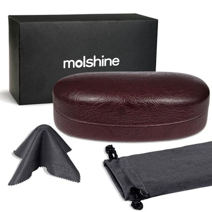 molshine Hard Shell Sunglasses Case,Classic Large Glasses Case for Sunglass, Eyeglasses with Cleaning Cloth, Pocket - color: Wine Red
