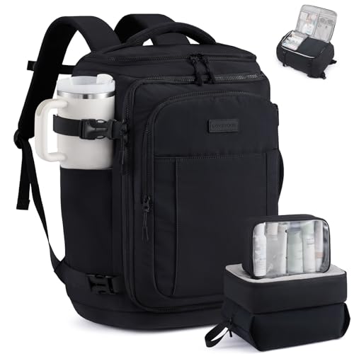 LOVEVOOK Travel Backpack for Women Men, 40L Carry On Travel Backpack - color: Black, size: 40L-4Pcs