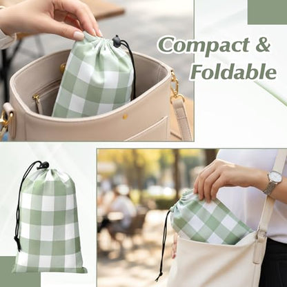 HunnmingRe Gingham Pocket Picnic Blanket Lightweight Portable, Sage Green - color: Sage Green, style: Gingham